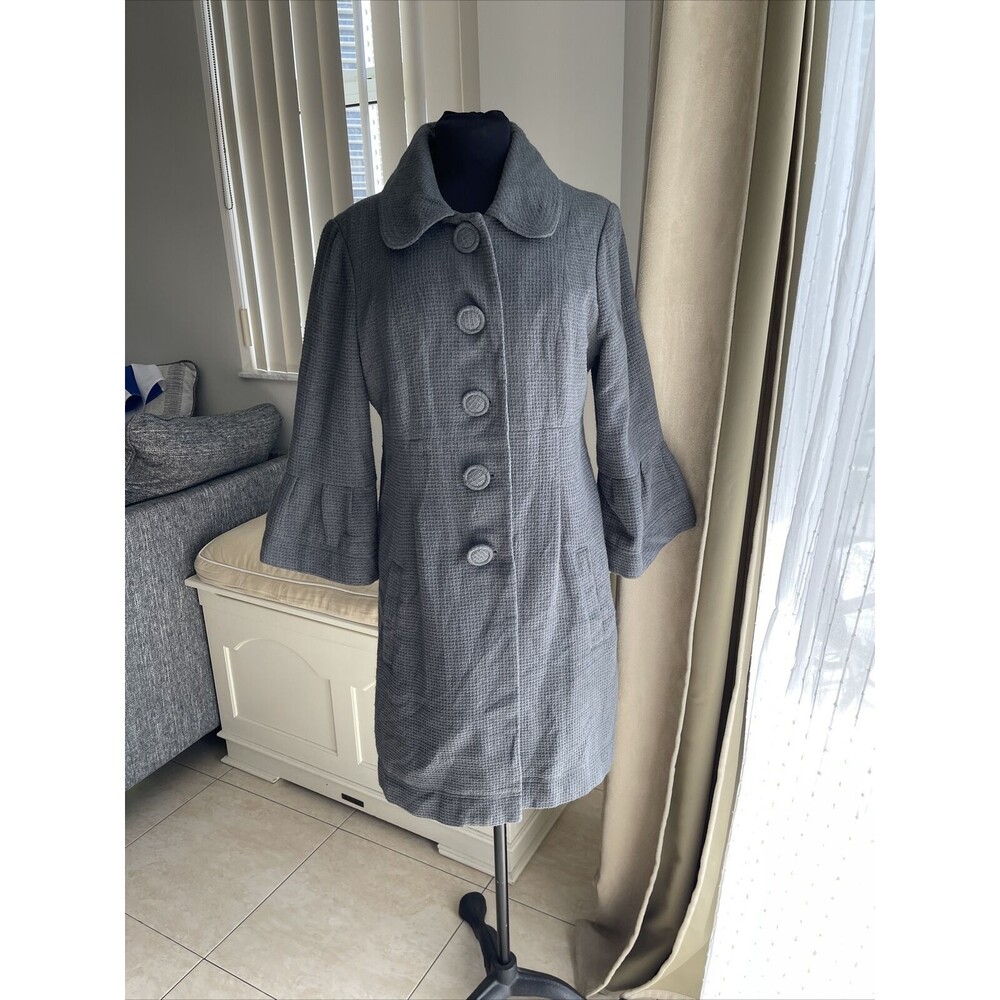 New B'S CLOSET Honeycomb Waffle Fabric GRAY PEA COAT L